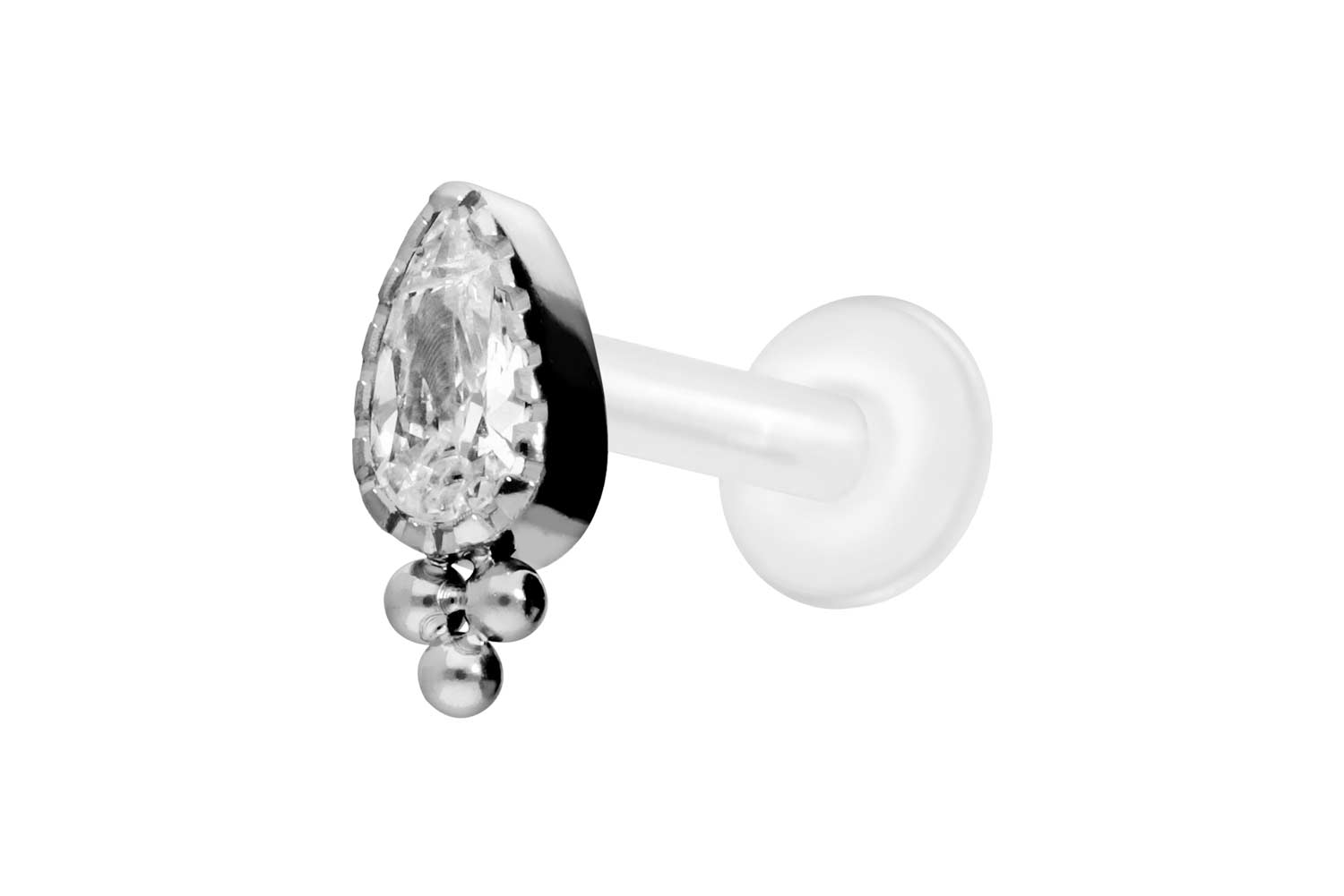 PTFE Labret Piercing mit Innengewinde + Titan-Aufsatz KRISTALLTROPFEN + KUGELN